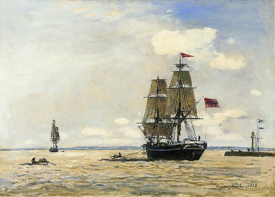 Navire de guerre norvégien quittant le port de Honfleur navire paysage marin Johan Barthold Jongkind Peintures à l'huile